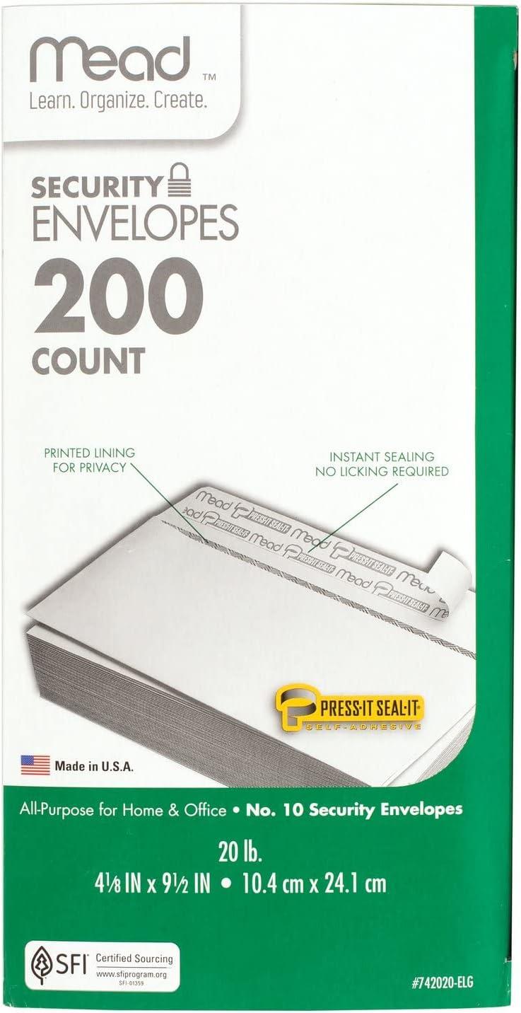 imageMead 10 Security Business Envelopes Letter Size 418quot x 912quot  Peel and Seal Privacy Lined NoWindow PressIt SealIt SelfAdhesive for Home ampamp Office Mailing 200 Count 742020200 Count