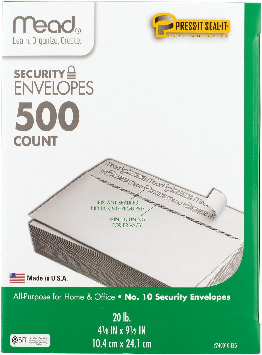 imageMead 10 Security Business Envelopes Letter Size 418quot x 912quot  Peel and Seal Privacy Lined NoWindow PressIt SealIt SelfAdhesive for Home ampamp Office Mailing 200 Count 742020500 Count
