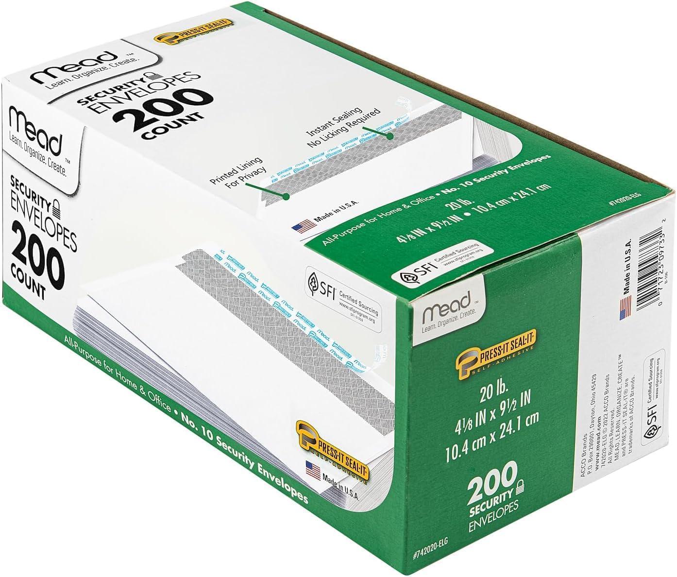 imageMead 10 Security Business Envelopes Letter Size 418quot x 912quot  Peel and Seal Privacy Lined NoWindow PressIt SealIt SelfAdhesive for Home ampamp Office Mailing 200 Count 742020200 Count