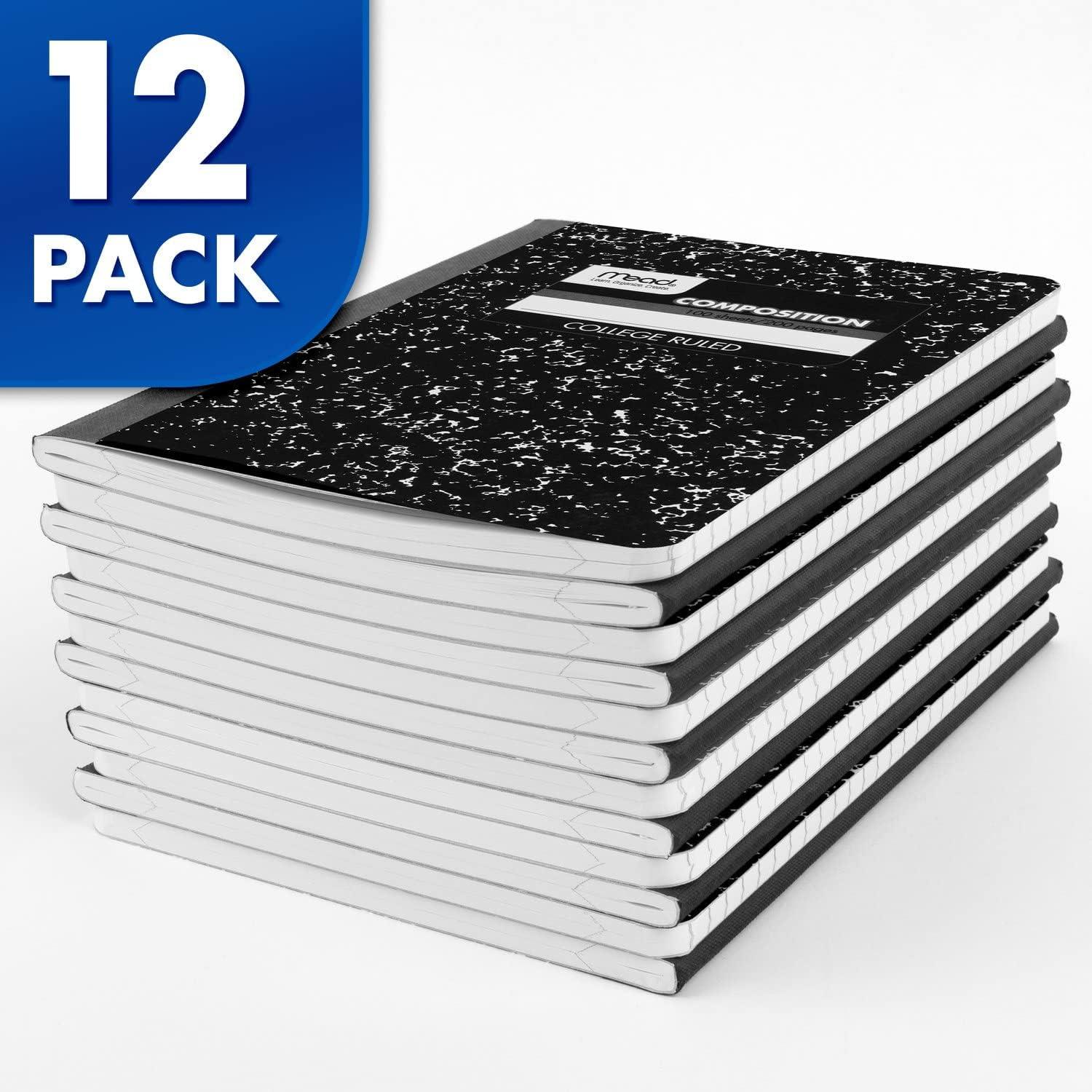 imageMead Composition Notebook 12 Pack College Ruled Paper 712quot x 934quot 100 Sheets per Comp Book Black Marble 72938Pack of 12