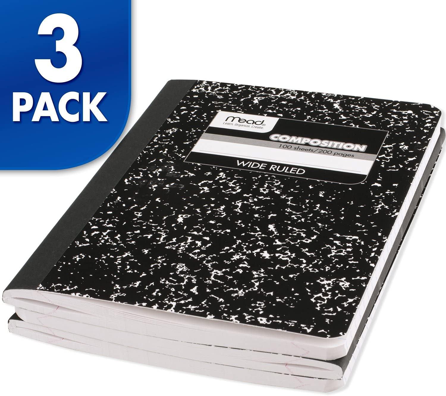 imageMead Composition Notebook 12 Pack College Ruled Paper 712quot x 934quot 100 Sheets per Comp Book Black Marble 72938Pack of 3