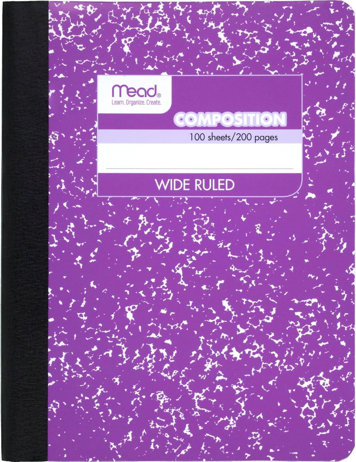 imageMead Composition Notebook 3 Pack Wide Ruled Paper 712quot x 934quot 100 Sheets per Comp Book Black Marble 38301Pack of 1