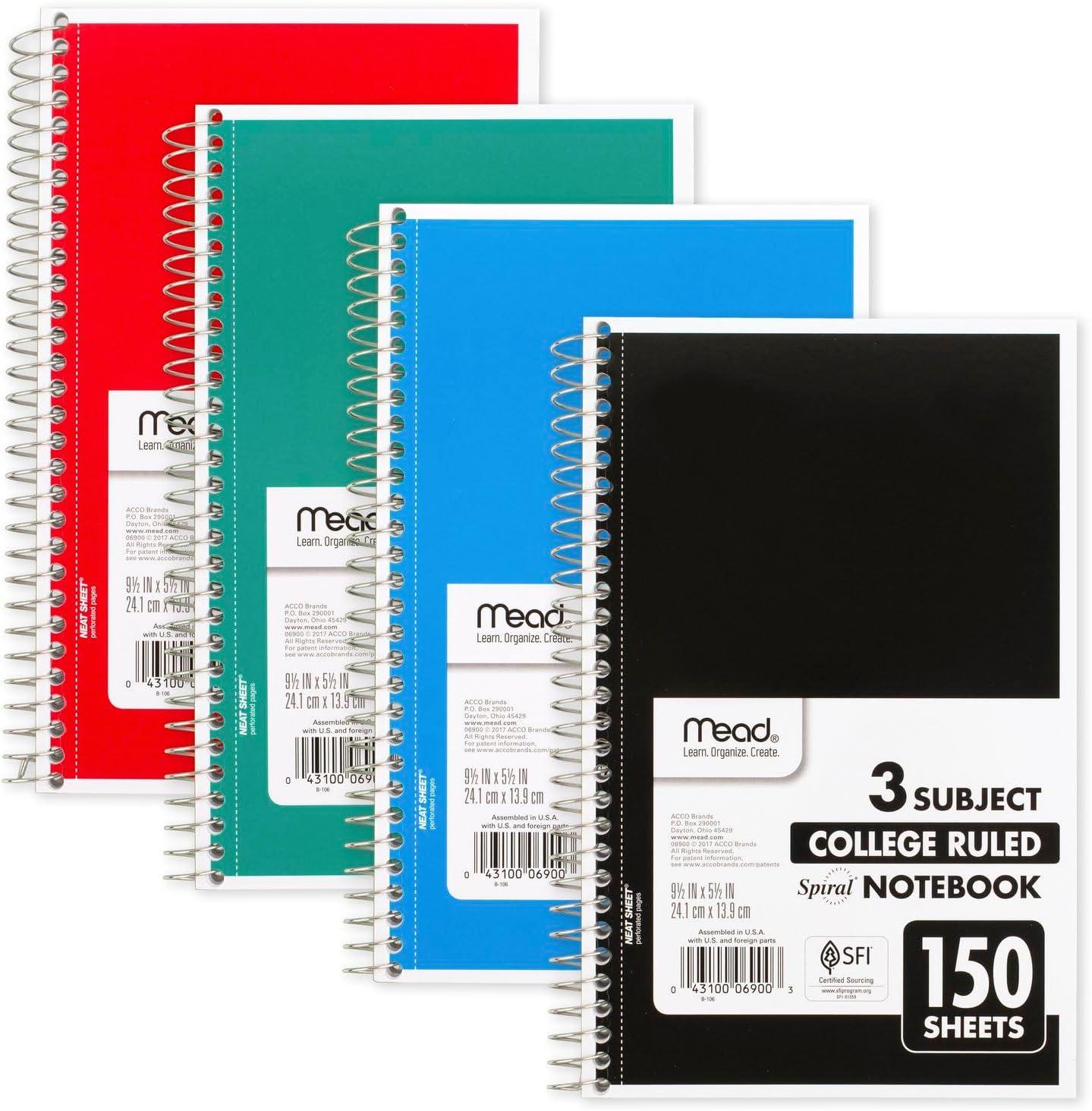 imageMead Spiral Notebook 3 Subject College Ruled Paper 8quot x 11quot 120 Sheets Color Will Vary 82039425Small
