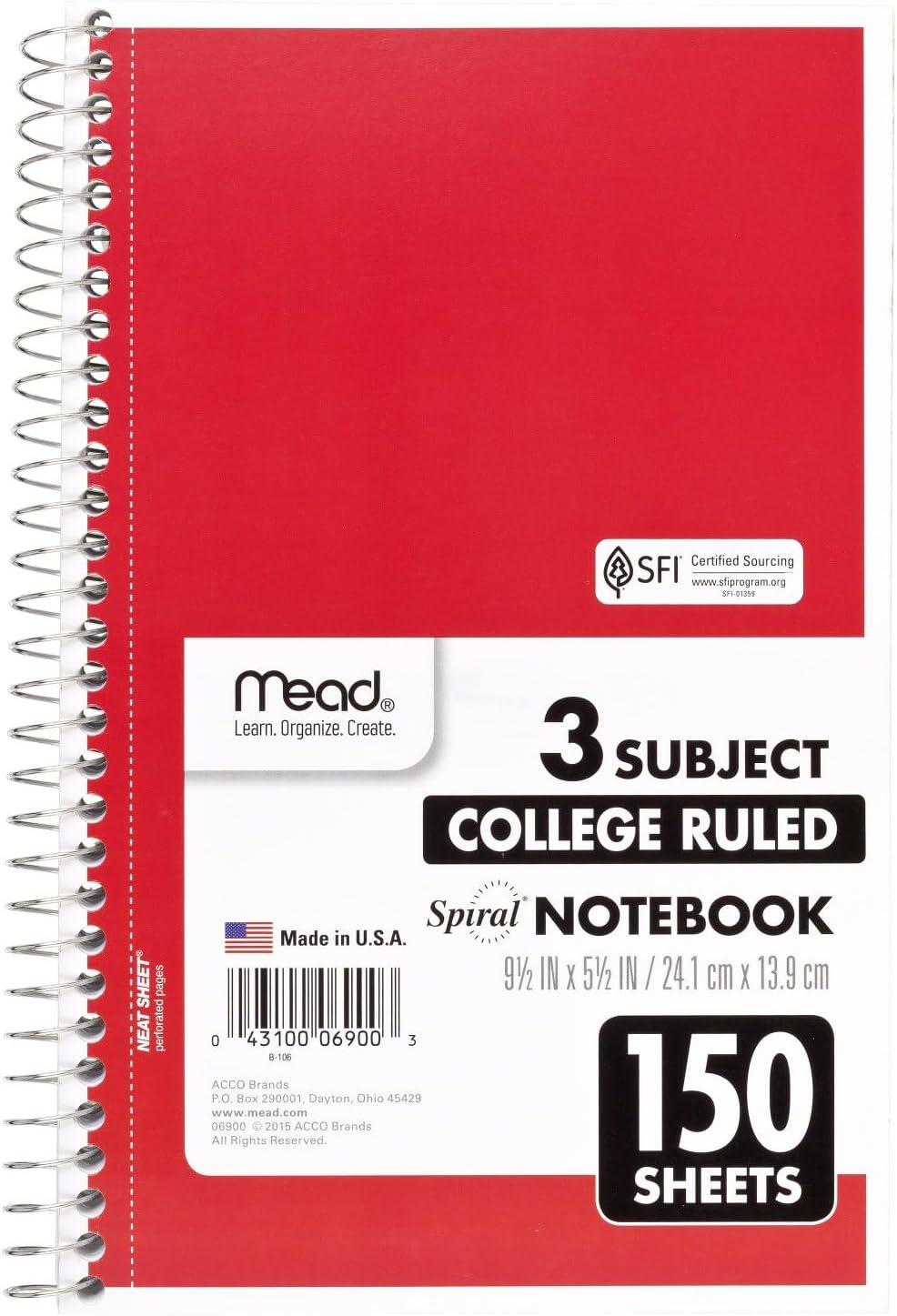 imageMead Spiral Notebook 3 Subject College Ruled Paper 8quot x 11quot 120 Sheets Color Will Vary 82039425Small
