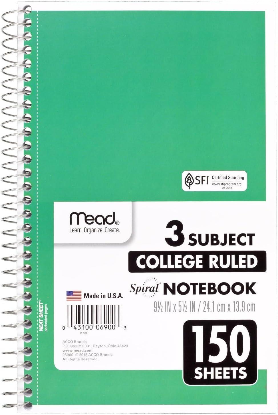 imageMead Spiral Notebook 3 Subject College Ruled Paper 8quot x 11quot 120 Sheets Color Will Vary 82039425Small