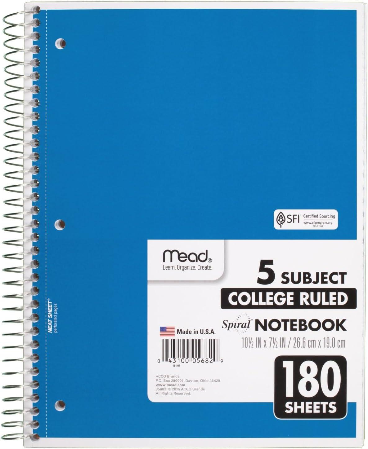 imageMead Spiral Notebook 3 Subject Wide Ruled Paper 712quot x 1012quot 120 Sheets Color Will Vary 93020625Pack of 1