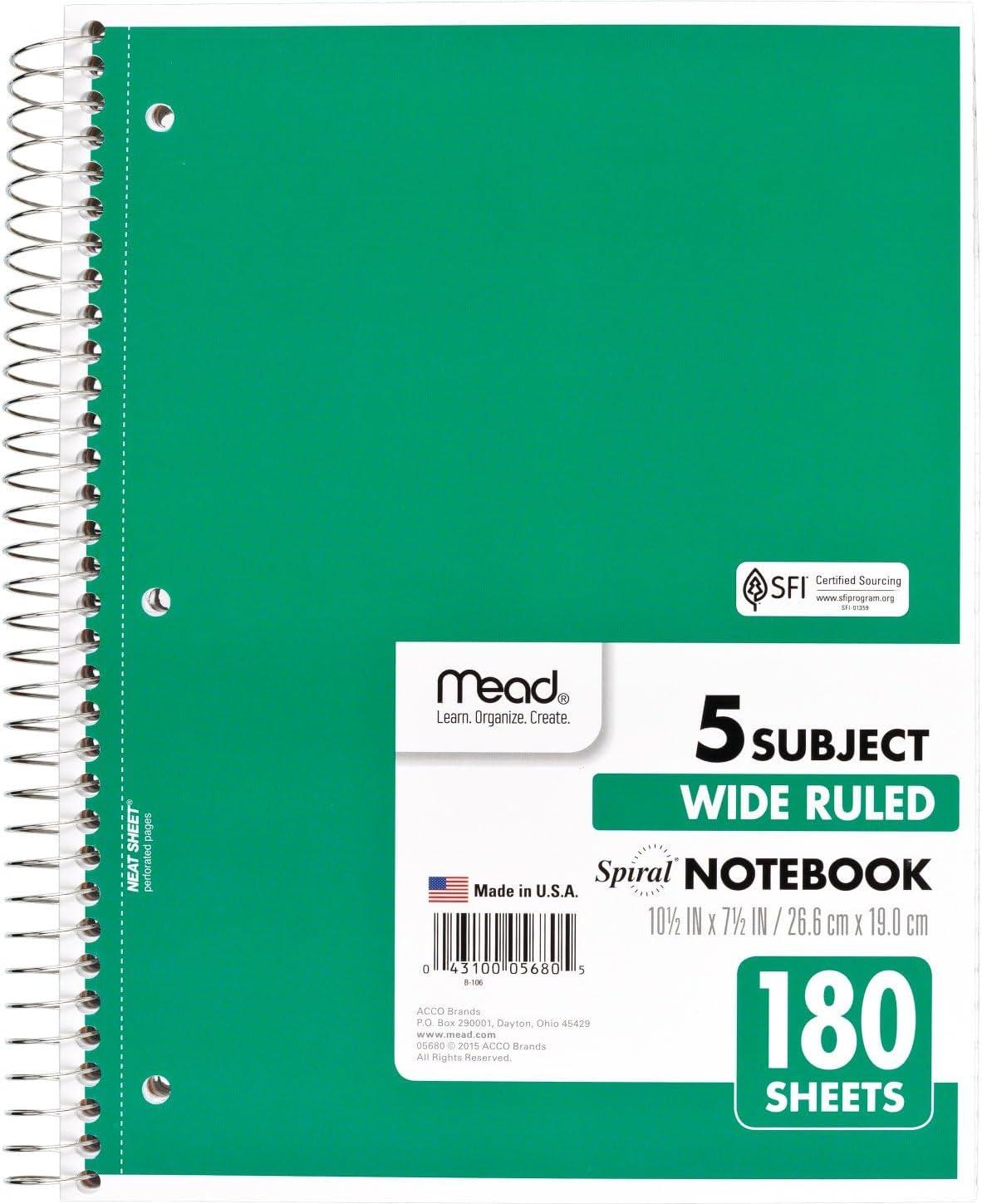 imageMead Spiral Notebook 3 Subject Wide Ruled Paper 712quot x 1012quot 120 Sheets Color Will Vary 93020625Pack of 1