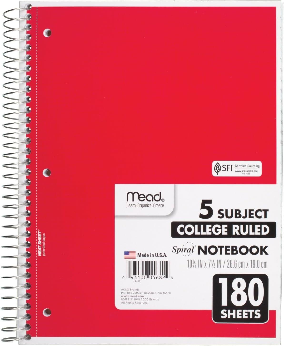 imageMead Spiral Notebook 3 Subject Wide Ruled Paper 712quot x 1012quot 120 Sheets Color Will Vary 93020625Pack of 1