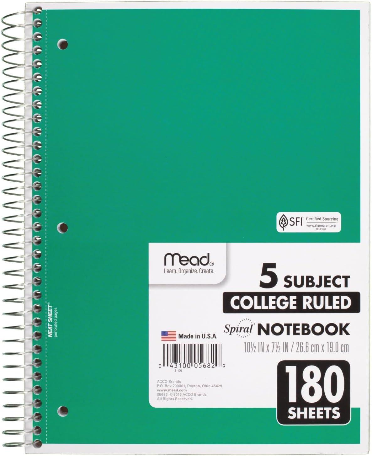 imageMead Spiral Notebook 3 Subject Wide Ruled Paper 712quot x 1012quot 120 Sheets Color Will Vary 93020625Pack of 1