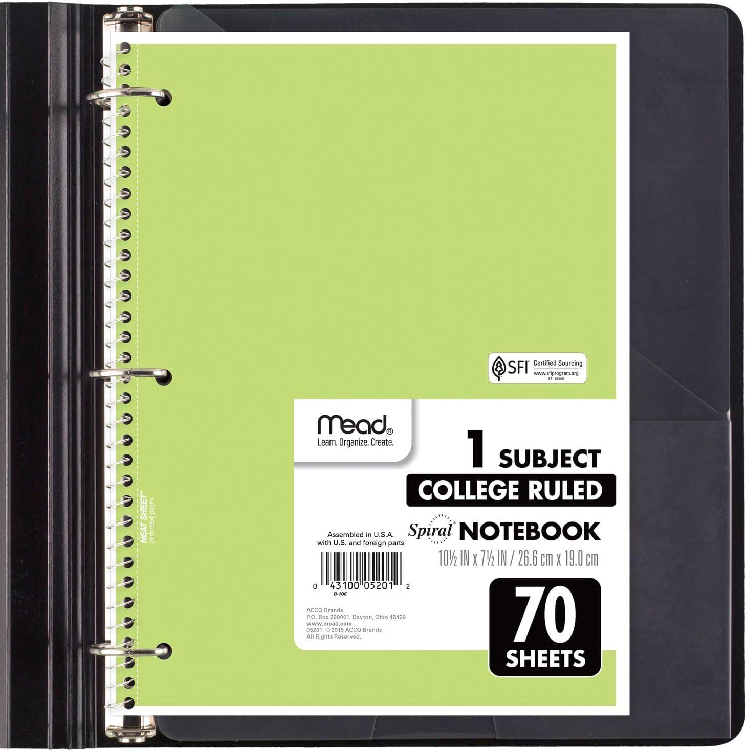 imageMead Spiral Notebook 6 Pack 1 Subject College Ruled Paper 712quot x 1012quot 70 Sheets per Notebook Assorted Pastel Colors 830049Pastel Colors