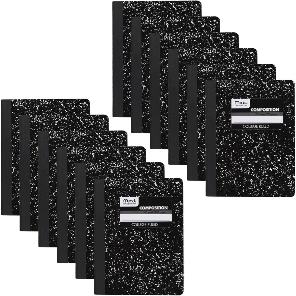 imageMead Composition Notebook 12 Pack College Ruled Paper 712quot x 934quot 100 Sheets per Comp Book Black Marble 72938Pack of 12