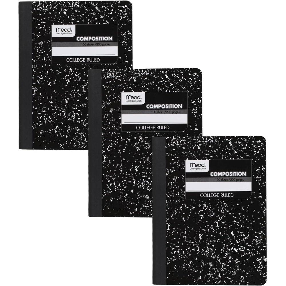 imageMead Composition Notebook 12 Pack College Ruled Paper 712quot x 934quot 100 Sheets per Comp Book Black Marble 72938Pack of 3