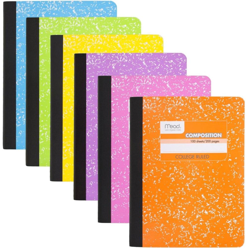 imageMead Composition Notebook 6 Pack College Ruled Paper 712quot x 934quot 100 Sheets per Comp Book Assorted Colors 850106ECM