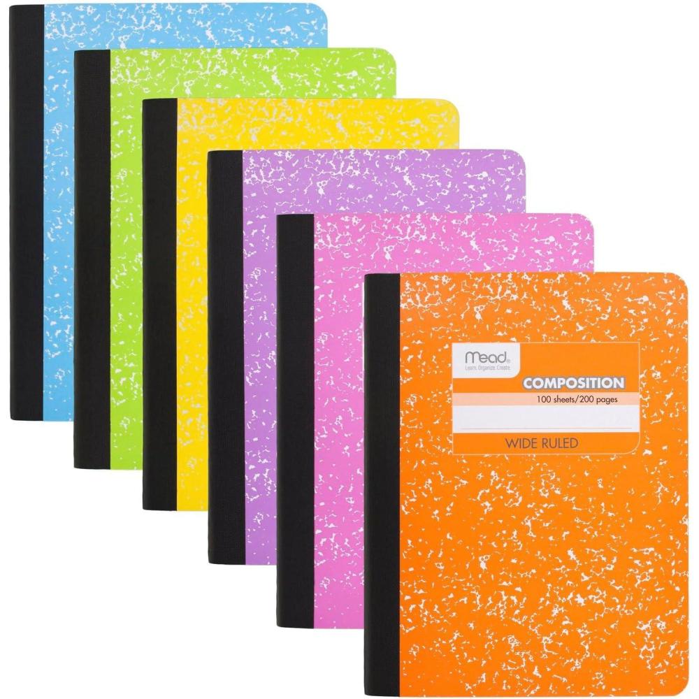 imageMead Composition Notebook 6 Pack Wide Ruled Paper 712quot x 934quot 100 Sheets per Comp Book Assorted Colors 950054ECM