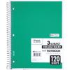 imageMead Spiral Notebook 3 Subject College Ruled Paper 8quot x 11quot 120 Sheets Color Will Vary 82039425Standard