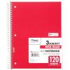 imageMead Spiral Notebook 3 Subject Wide Ruled Paper 712quot x 1012quot 120 Sheets Color Will Vary 93020625Pack of 1