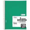imageMead Spiral Notebook 3 Subject Wide Ruled Paper 712quot x 1012quot 120 Sheets Color Will Vary 93020625Pack of 1
