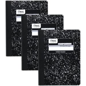 imageMead Composition Notebook 3 Pack Wide Ruled Paper 712quot x 934quot 100 Sheets per Comp Book Black Marble 38301Pack of 3