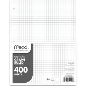 imageMead Loose Leaf Paper Graph Ruled Filler Notebook Paper 8quot x 1012quot 400 Sheets Fits 3Ring Binder 150038ECM