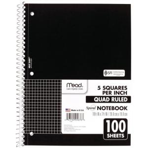 imageMead Spiral Notebook 1 Subject Graph Ruled Paper 712quot x 1012quot 100 Sheets Fire Red 05676AB5Black