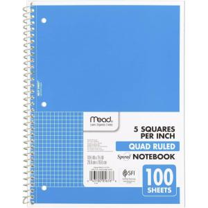 imageMead Spiral Notebook 1 Subject Graph Ruled Paper 712quot x 1012quot 100 Sheets Fire Red 05676AB5Blue