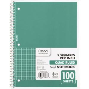 imageMead Spiral Notebook 1 Subject Graph Ruled Paper 712quot x 1012quot 100 Sheets Fire Red 05676AB5Green