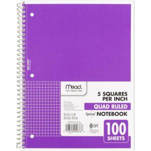 imageMead Spiral Notebook 1 Subject Graph Ruled Paper 712quot x 1012quot 100 Sheets Fire Red 05676AB5Purple