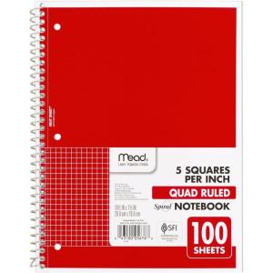 imageMead Spiral Notebook 1 Subject Graph Ruled Paper 712quot x 1012quot 100 Sheets Fire Red 05676AB5Red