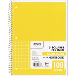 imageMead Spiral Notebook 1 Subject Graph Ruled Paper 712quot x 1012quot 100 Sheets Fire Red 05676AB5Yellow
