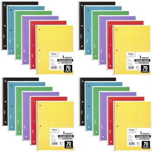 imageMead Spiral Notebook 12 Pack 1 Subject College Ruled Paper 712quot x 1012quot 70 Sheets per Notebook Colors Will Vary 830063ECM25Pack of 24