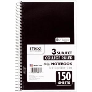 imageMead Spiral Notebook 3 Subject College Ruled Paper 8quot x 11quot 120 Sheets Color Will Vary 82039425Small