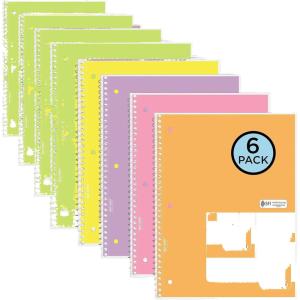 imageMead Spiral Notebook 6 Pack 1 Subject Wide Ruled Paper 712quot x 1012quot 70 Sheets per Notebook Assorted Pastel Colors 930050ECMPack of 24
