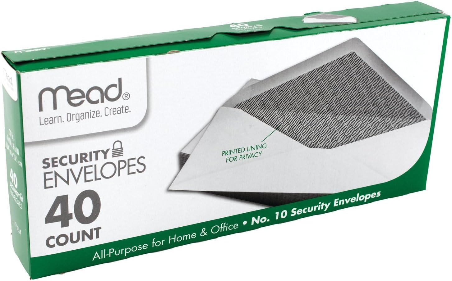 imageMead 10 Envelopes Letter Size 418quot x 912quot Security Printed Lining for Privacy Gummed Closure Windowless White AllPurpose for Home ampamp Office Mail 40 Count 7521410 418 x 912