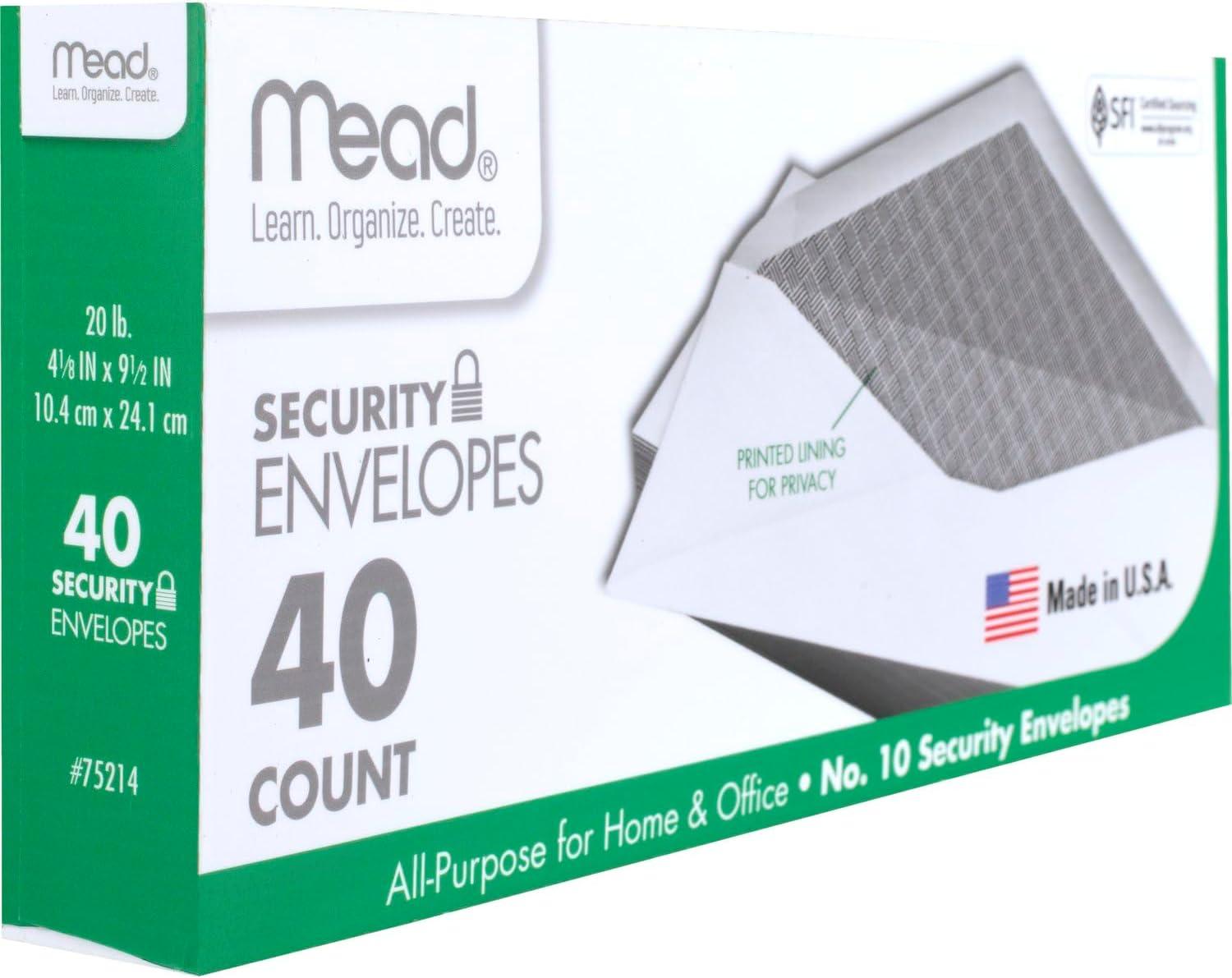 imageMead 10 Envelopes Letter Size 418quot x 912quot Security Printed Lining for Privacy Gummed Closure Windowless White AllPurpose for Home ampamp Office Mail 40 Count 7521410 418 x 912