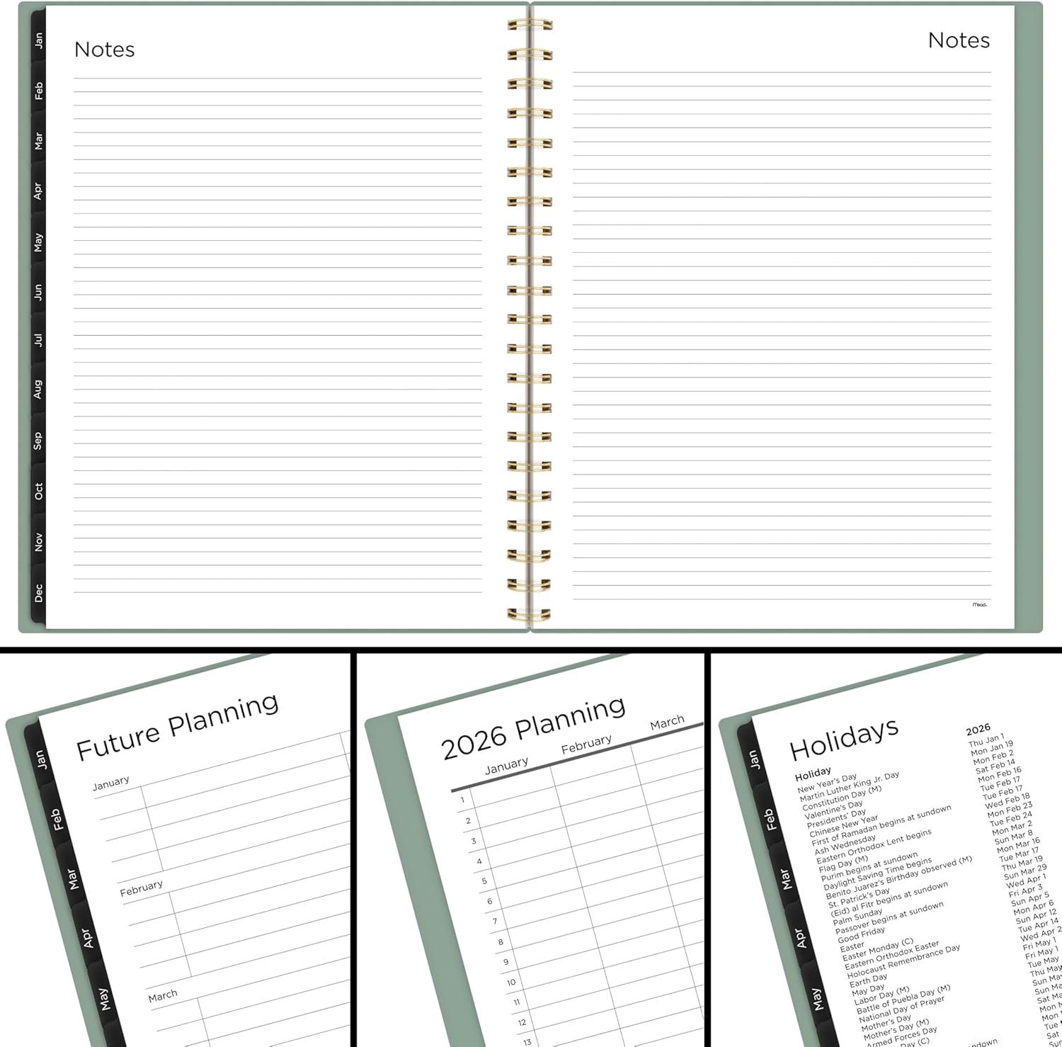 imageMead 2026 Planner Weekly ampamp Monthly 15Month 812quot x 11quot Large Basic Sage Green CRW6209326Sage Green