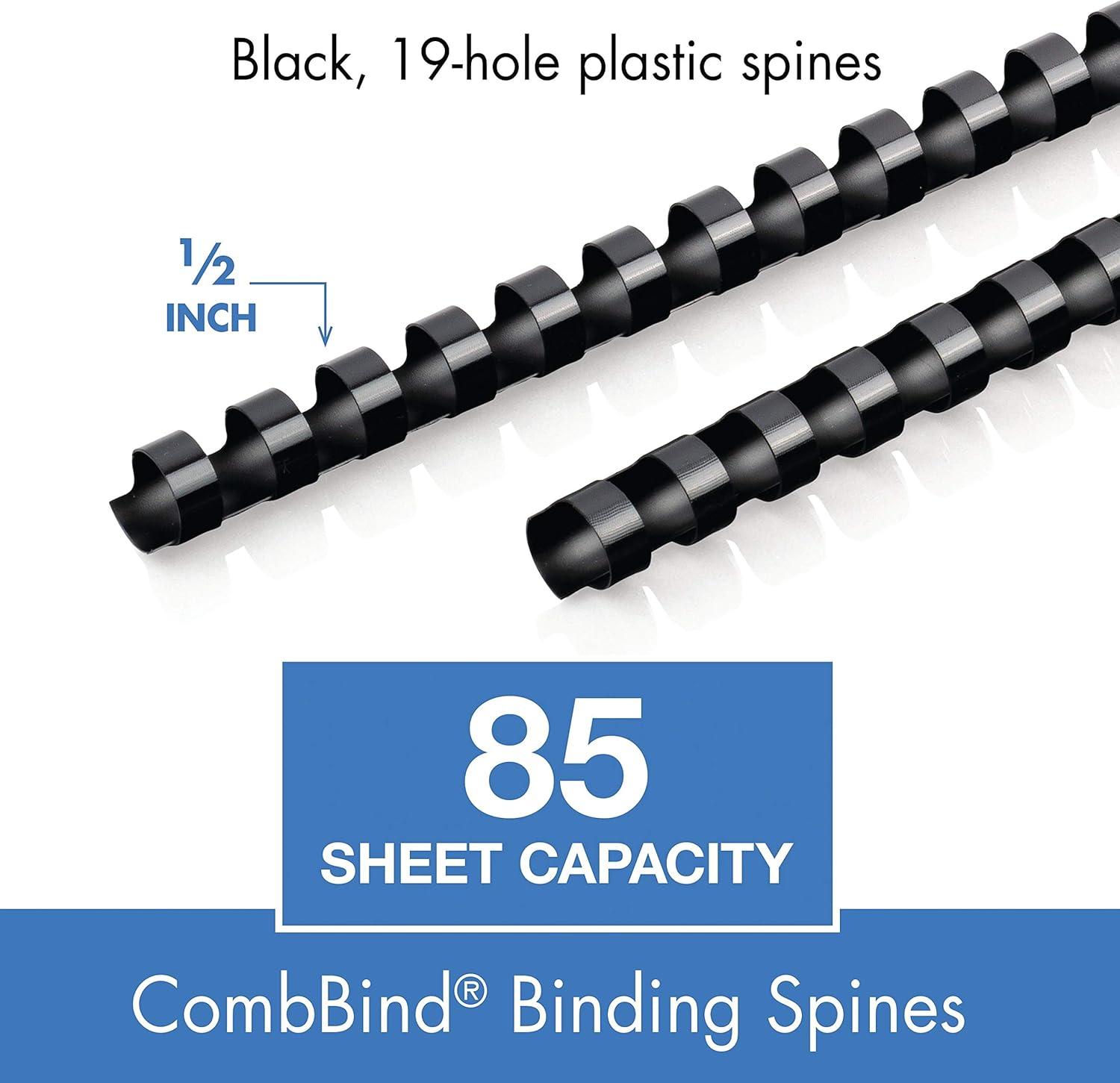 imageMead CombBind Binding SpinesSpiralsCoilsCombs 916quot 105 Sheet Capacity Black 125 Pack 400013812