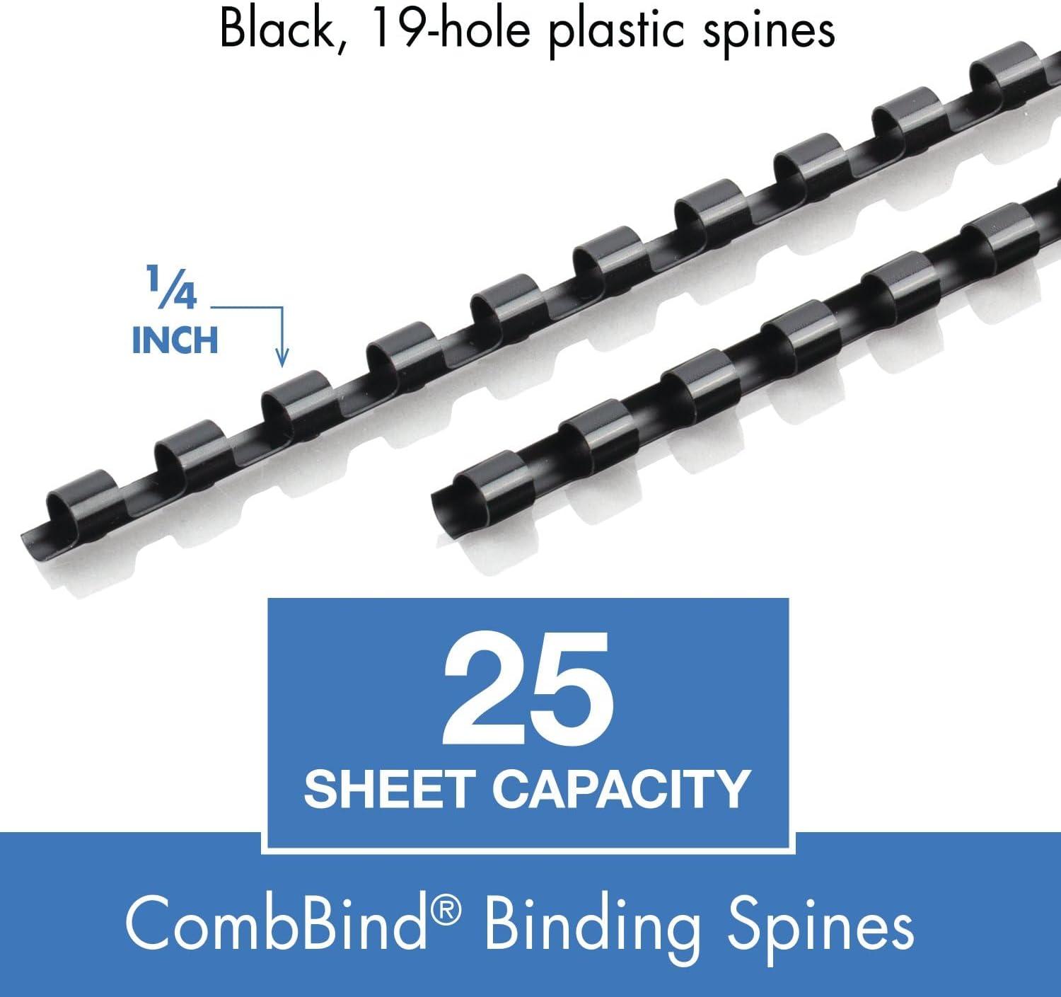 imageMead CombBind Binding SpinesSpiralsCoilsCombs 916quot 105 Sheet Capacity Black 125 Pack 400013814