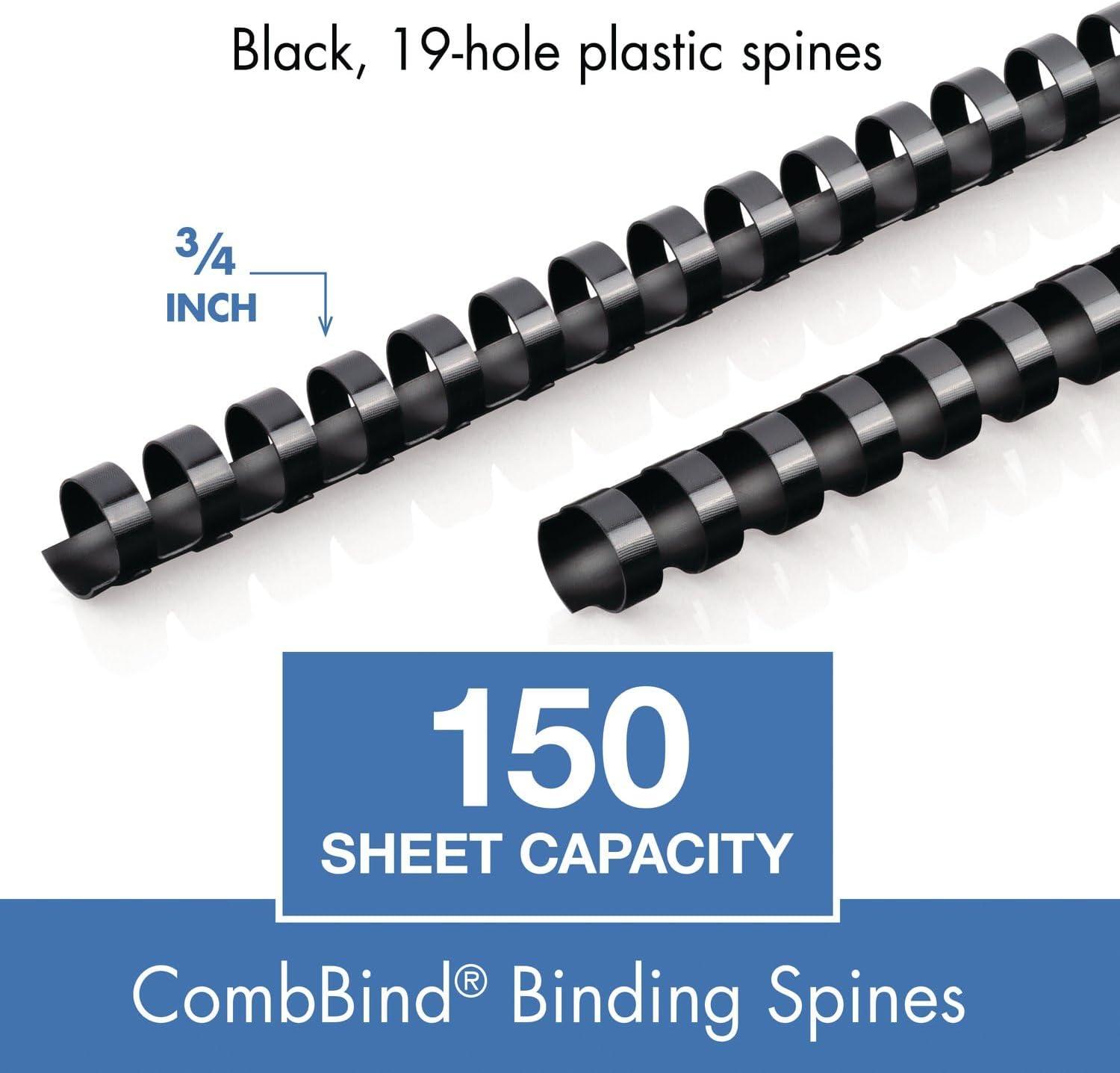 imageMead CombBind Binding SpinesSpiralsCoilsCombs 916quot 105 Sheet Capacity Black 125 Pack 400013834