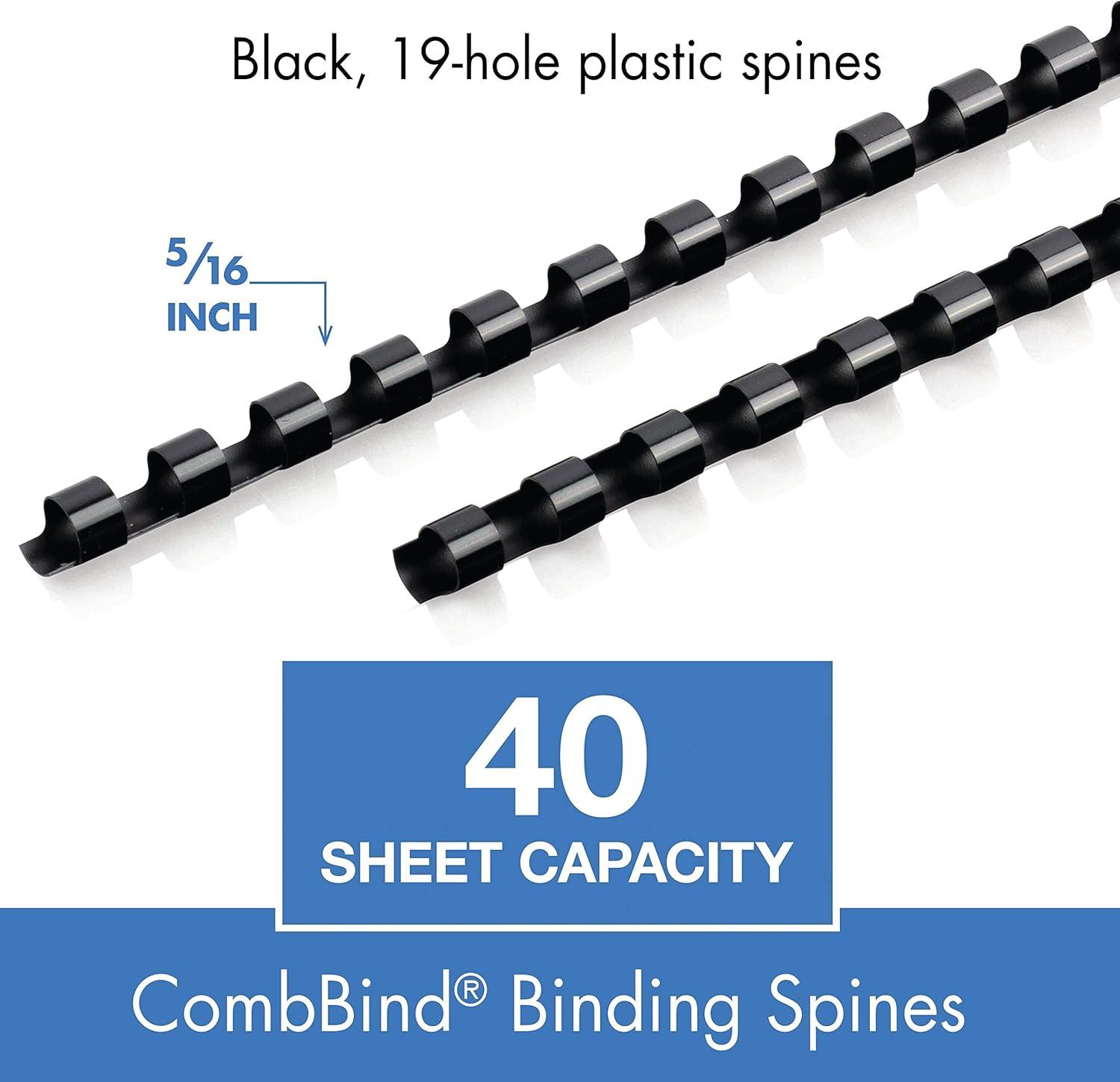 imageMead CombBind Binding SpinesSpiralsCoilsCombs 916quot 105 Sheet Capacity Black 125 Pack 4000138516