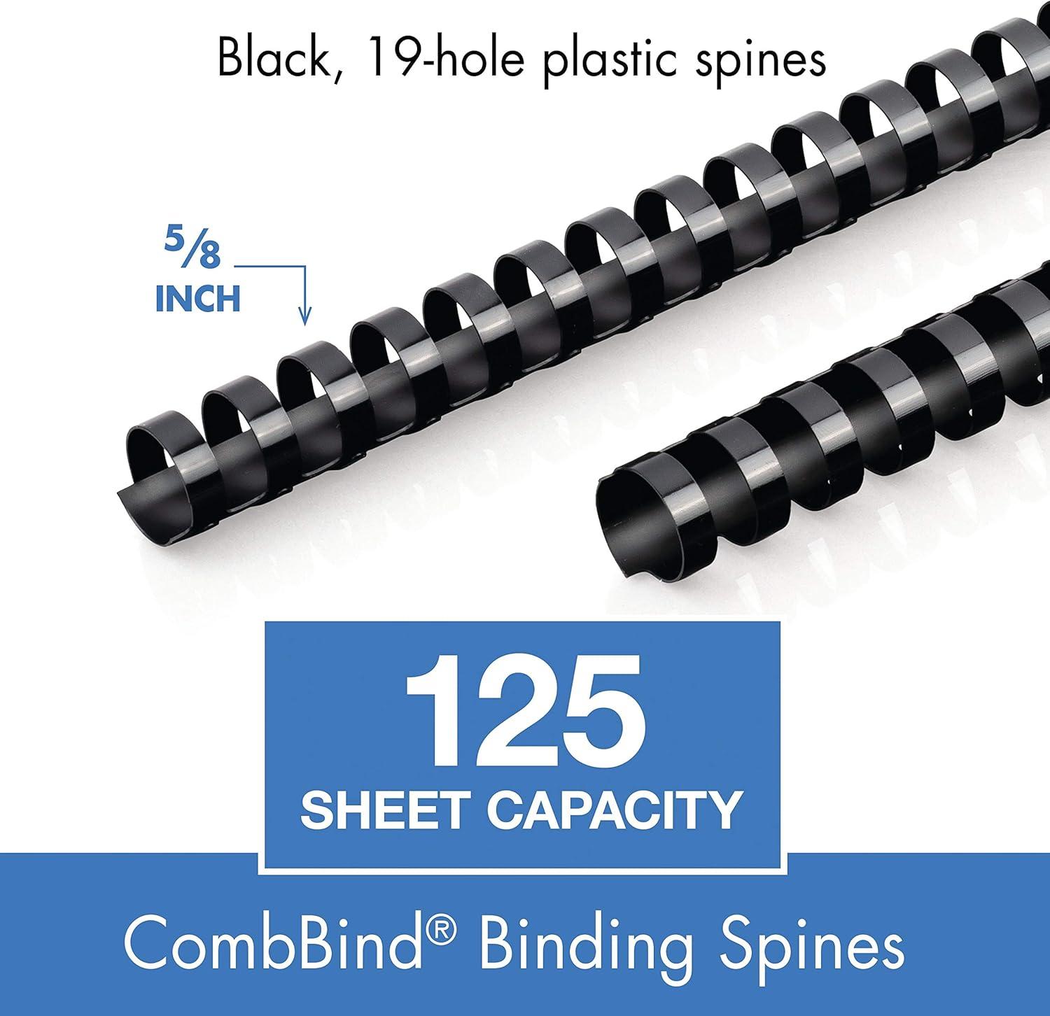imageMead CombBind Binding SpinesSpiralsCoilsCombs 916quot 105 Sheet Capacity Black 125 Pack 400013858