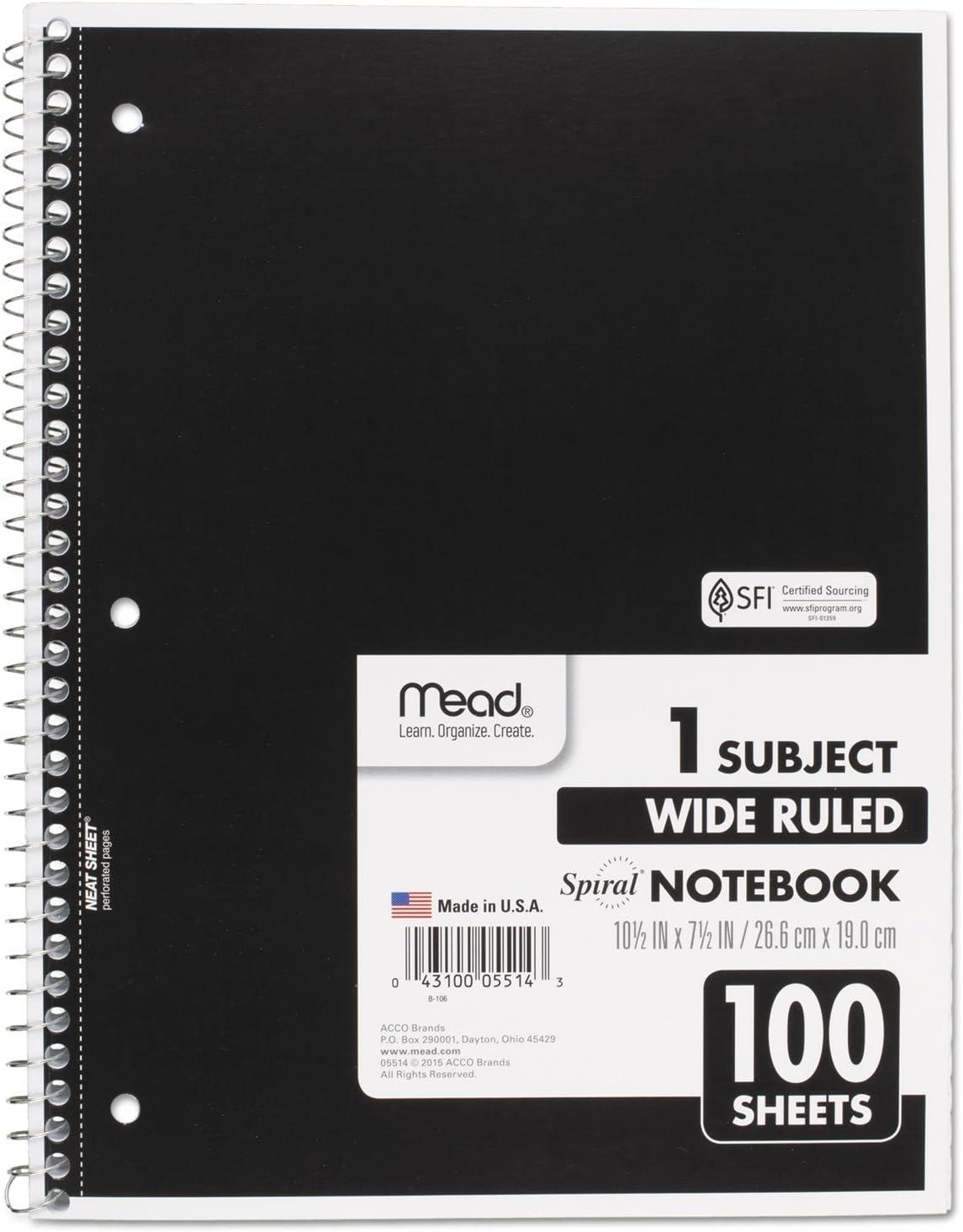 imageMead Spiral Notebook 4 Pack 1 Subject Wide Ruled Paper 712quot x 1012quot 70 Sheets per Notebook Colors Will Vary 930200ECM25Color Selected for You