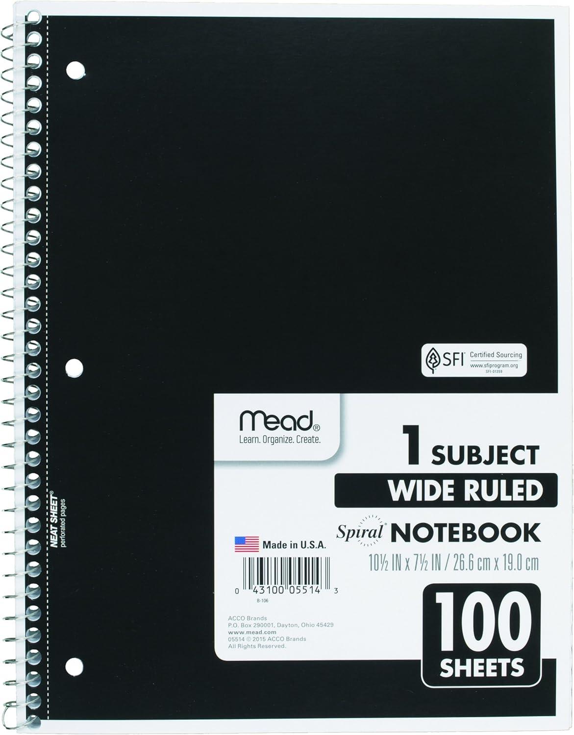 imageMead Spiral Notebook 4 Pack 1 Subject Wide Ruled Paper 712quot x 1012quot 70 Sheets per Notebook Colors Will Vary 930200ECM25Color Selected for You