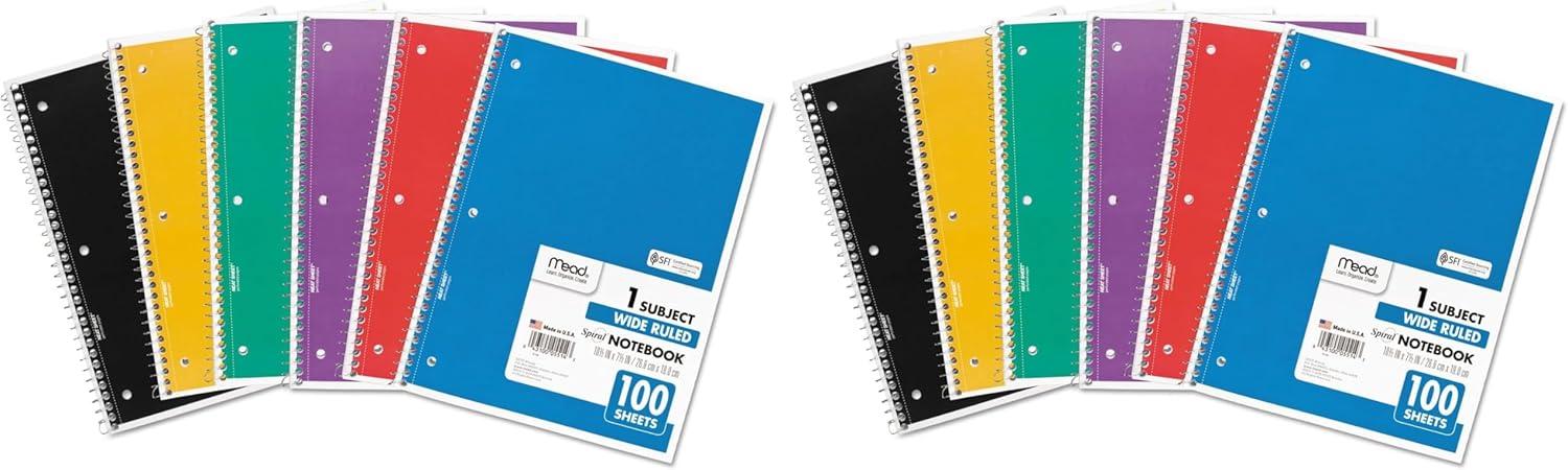 imageMead Spiral Notebook 4 Pack 1 Subject Wide Ruled Paper 712quot x 1012quot 70 Sheets per Notebook Colors Will Vary 930200ECM25Color Selected for You