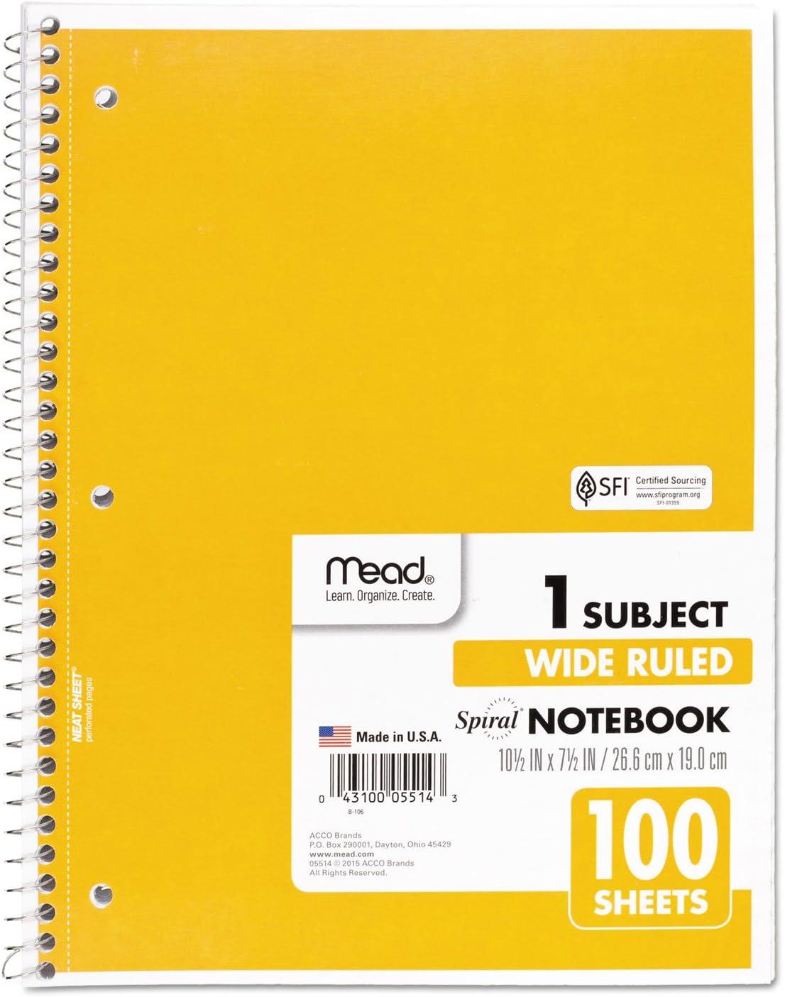 imageMead Spiral Notebook 4 Pack 1 Subject Wide Ruled Paper 712quot x 1012quot 70 Sheets per Notebook Colors Will Vary 930200ECM25Color Selected for You