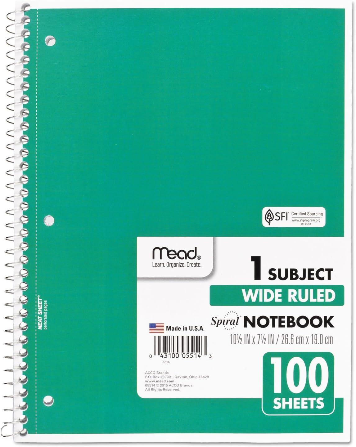imageMead Spiral Notebook 4 Pack 1 Subject Wide Ruled Paper 712quot x 1012quot 70 Sheets per Notebook Colors Will Vary 930200ECM25Color Selected for You