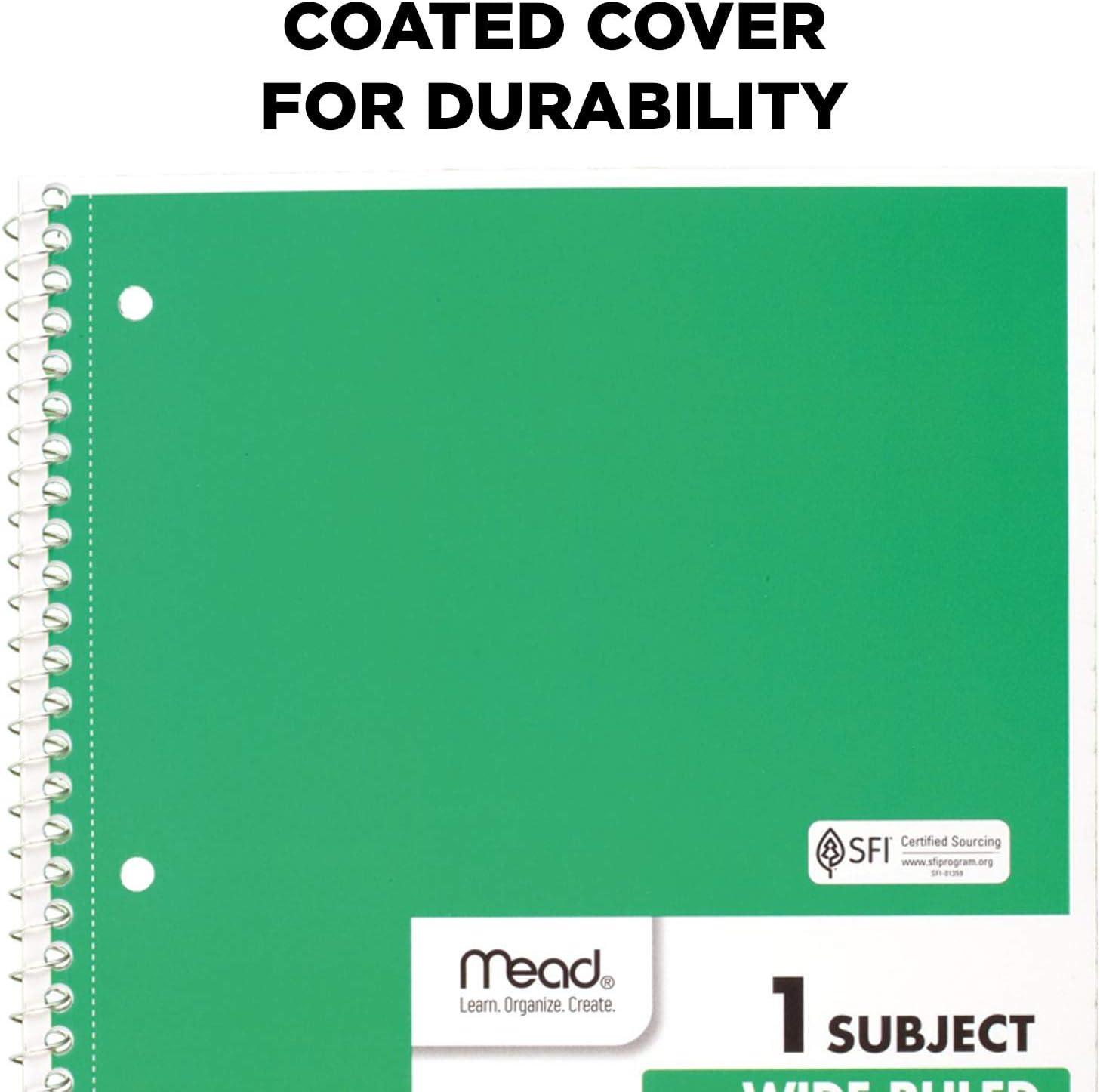 imageMead Spiral Notebook 4 Pack 1 Subject Wide Ruled Paper 712quot x 1012quot 70 Sheets per Notebook Colors Will Vary 930200ECM25Green