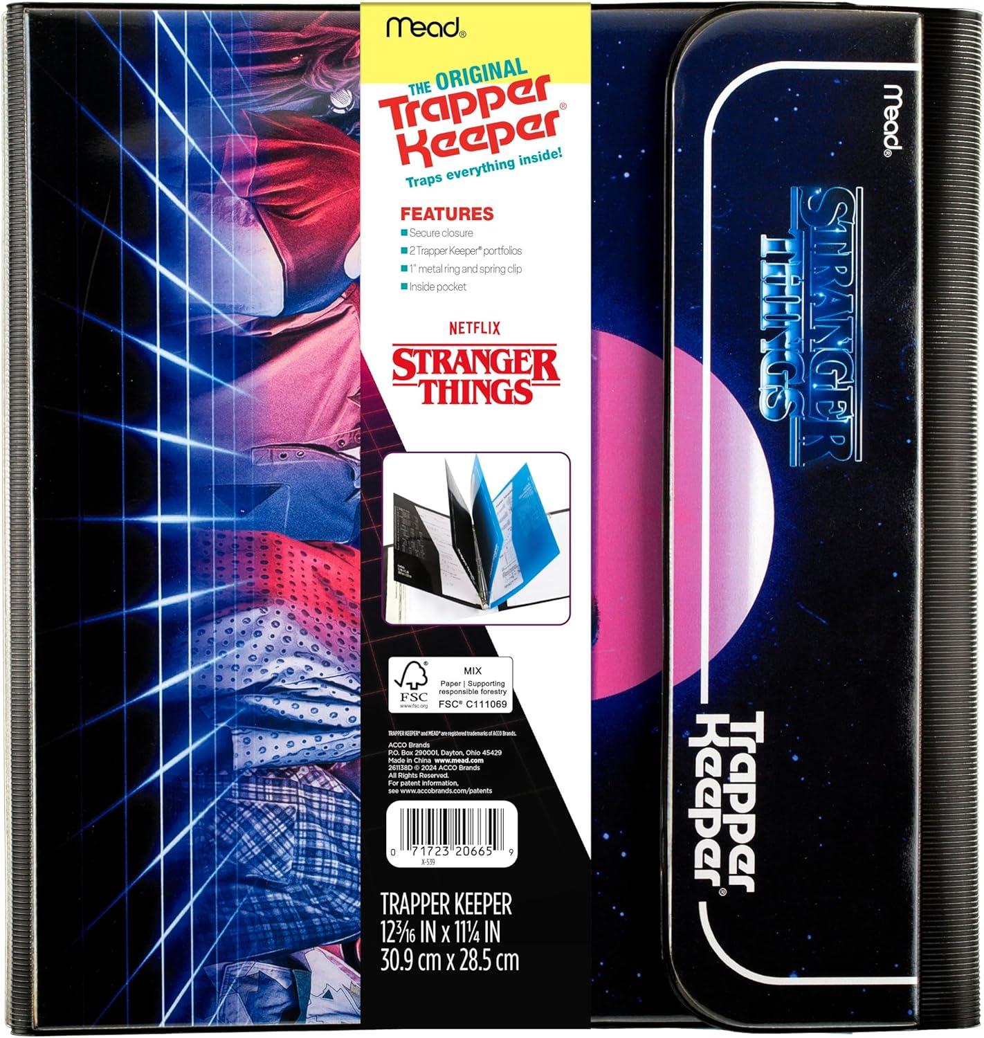 imageMead Trapper Keeper Binder Stranger Things 1 Inch Binder with Folders and Pockets Holds 812quot x 11quot Paper Yearbook 261138B25Neon