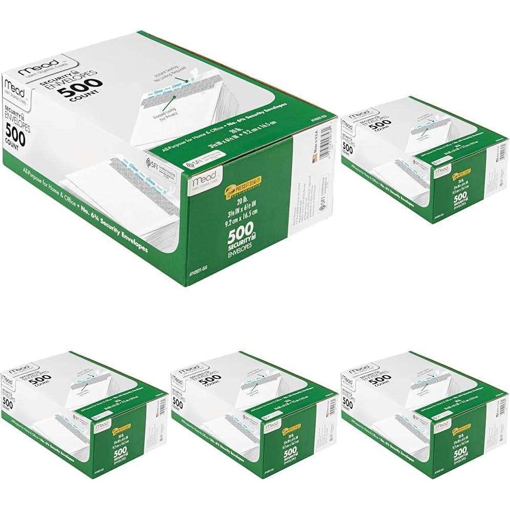 imageMead 634 Envelopes 358quot x 612quot Security Printed Lining for Privacy PressIt SealIt Self Adhesive Closure White AllPurpose 20lb Paper Mailing Envelopes 500 Count 742021Small Pack of 5