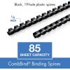 imageMead CombBind Binding SpinesSpiralsCoilsCombs 916quot 105 Sheet Capacity Black 125 Pack 400013812
