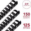 imageMead CombBind Binding SpinesSpiralsCoilsCombs 916quot 105 Sheet Capacity Black 125 Pack 400013834